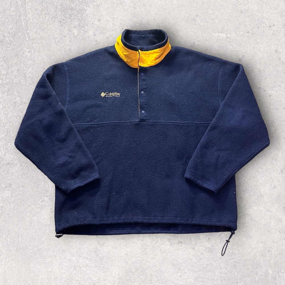 Vintage 90s Columbia Made in USA Quarter Button Fleece Navy
